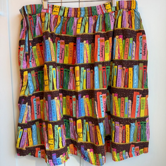 ModCloth Bookshelf Print A-line Skirt Womens 2X Retro Pockets Multicolor - Picture 5 of 10